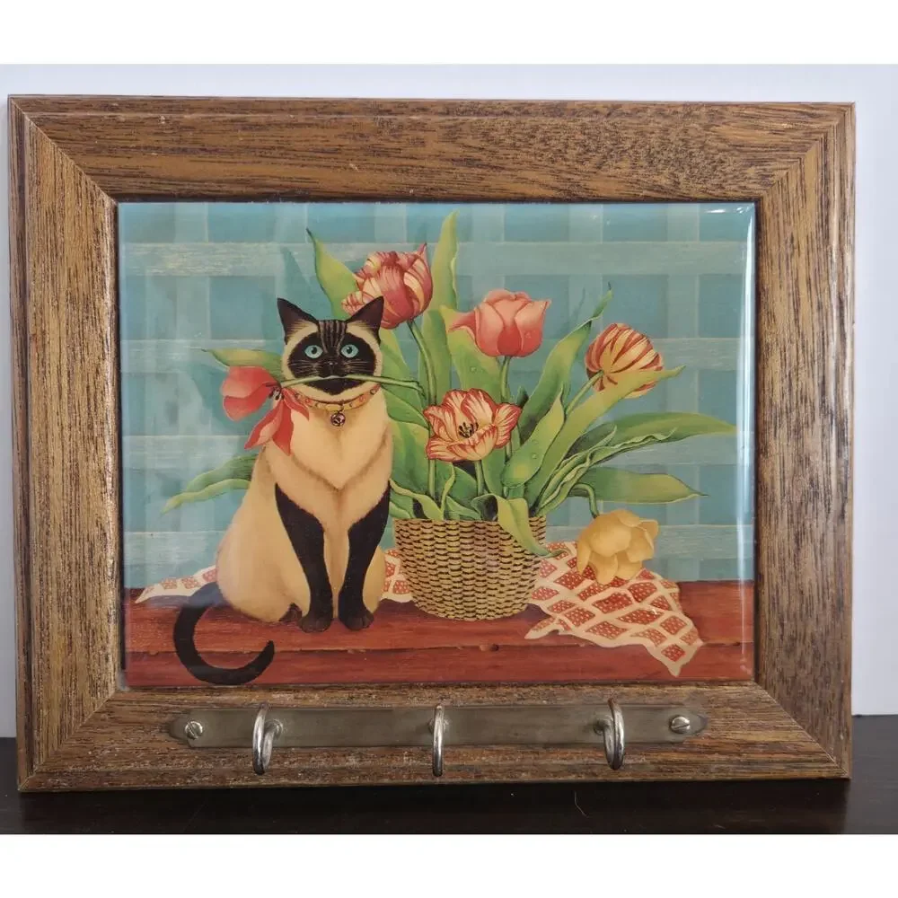 Siamese Cat Wall-Mounted Key Rack Wood Framed Tile Georgina's Country Creations